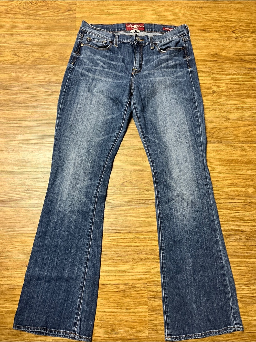Lucky Brand Jeans Sofie Boot Medium Wash Semi-Low Rise Flare Tall Size 14 Faded